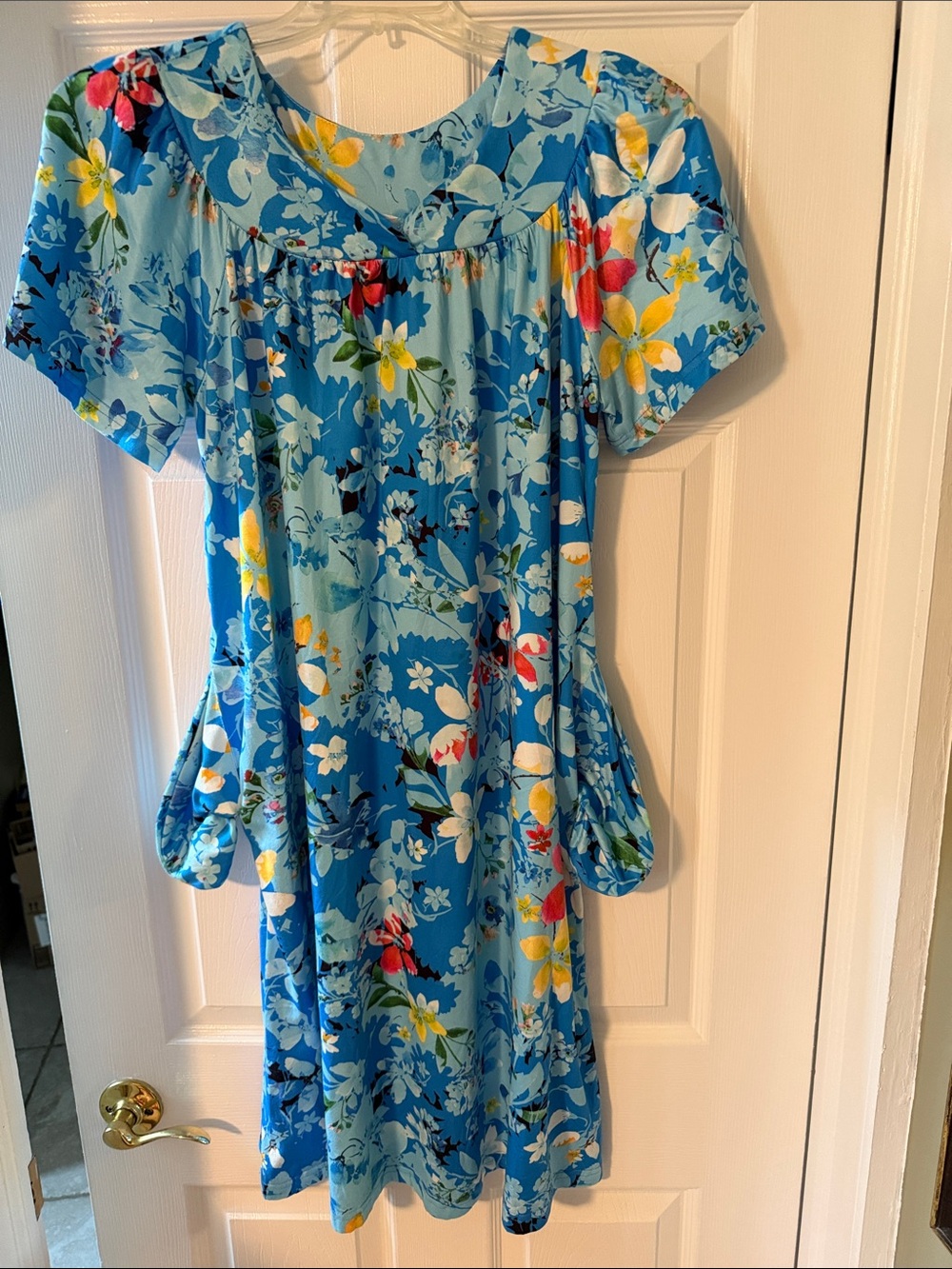 Bright Blue Floral Short Sleeve Dress